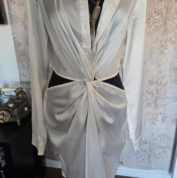 NASTY GAL Love Potion White Knot Button Closure Unlined Satin Dress- Size Large - Picture 9 of 11